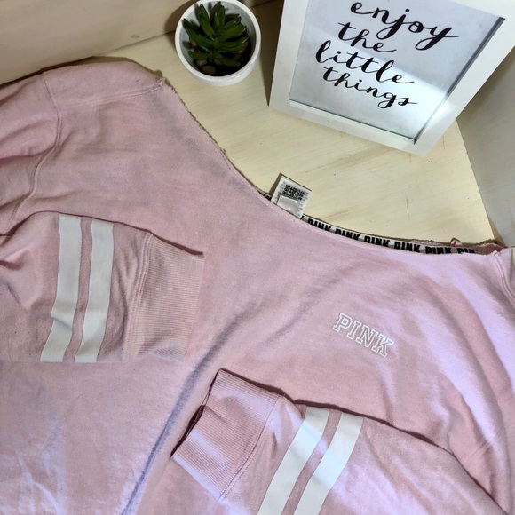 PINK Cropped Sweater Baseball Sleeve - Picture 1 of 8